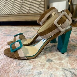 Jimmy Choo Brown and Teal Suede Heels